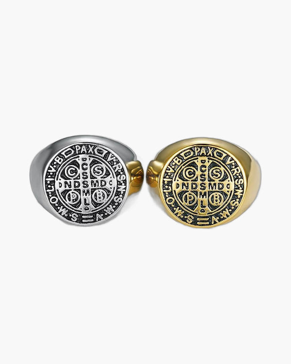 The Sacred Signet Men's Stainless Steel Saint Benedict Ring view 6