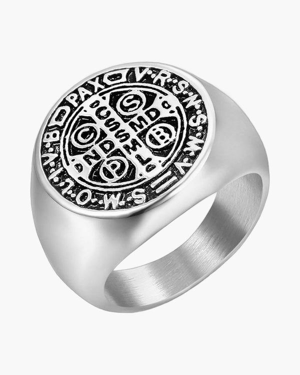 The Sacred Signet Men's Stainless Steel Saint Benedict Ring view 3