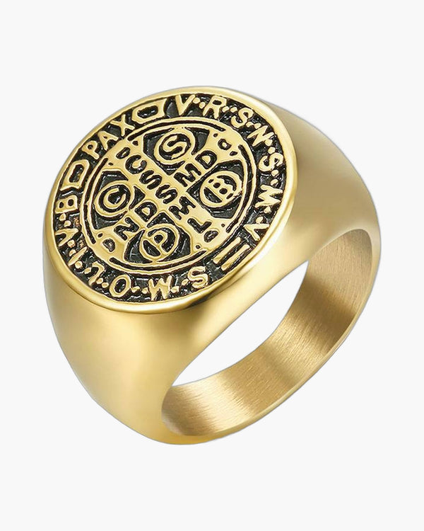 The Sacred Signet Men's Stainless Steel Saint Benedict Ring view 4