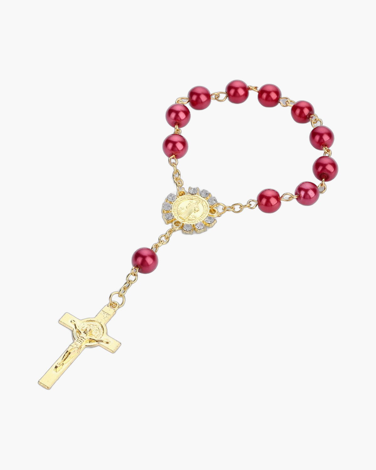 The Saint Benedict Decade, One-Decade Rosary Bracelet with Saint Benedict Crucifix, view 3