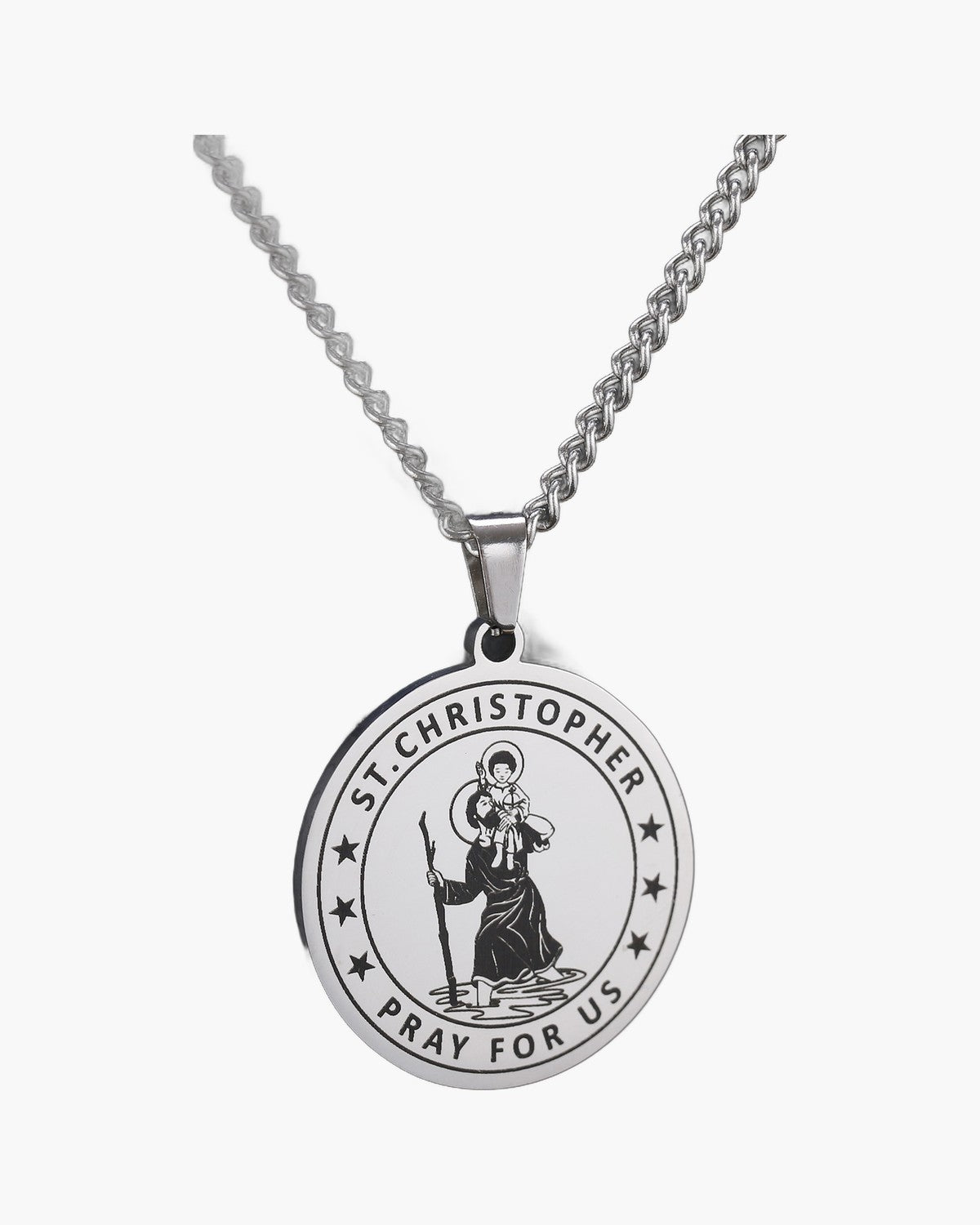 The Saint Christopher Medal, Stainless Steel Saint Christopher Pray For Us Necklace