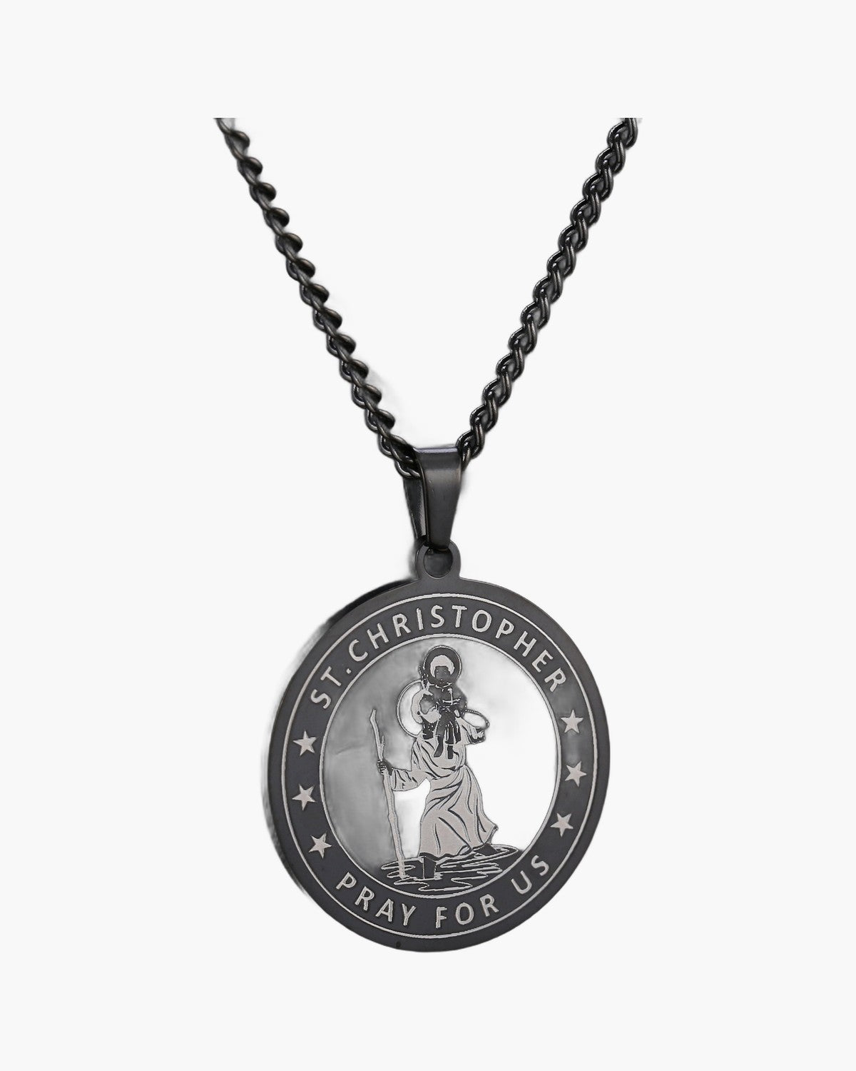 The Saint Christopher Medal, Stainless Steel Saint Christopher Pray For Us Necklace, view 2