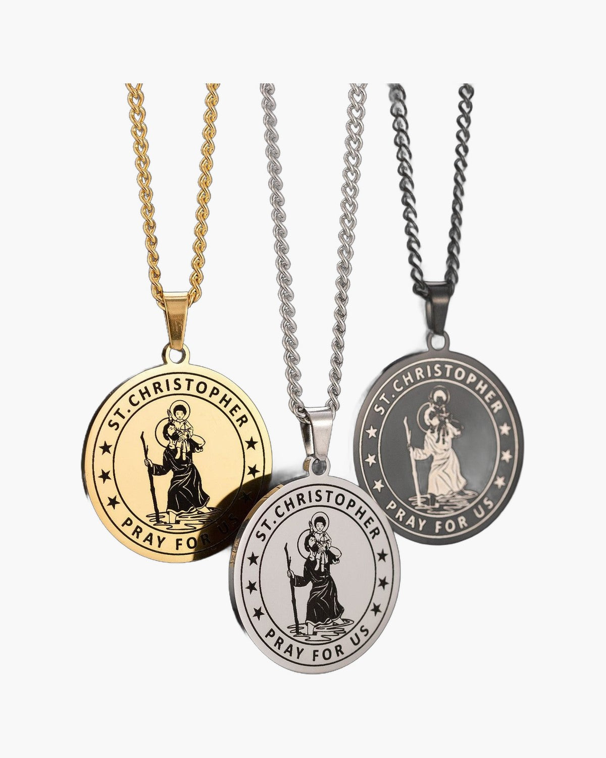The Saint Christopher Medal, Stainless Steel Saint Christopher Pray For Us Necklace, view 5
