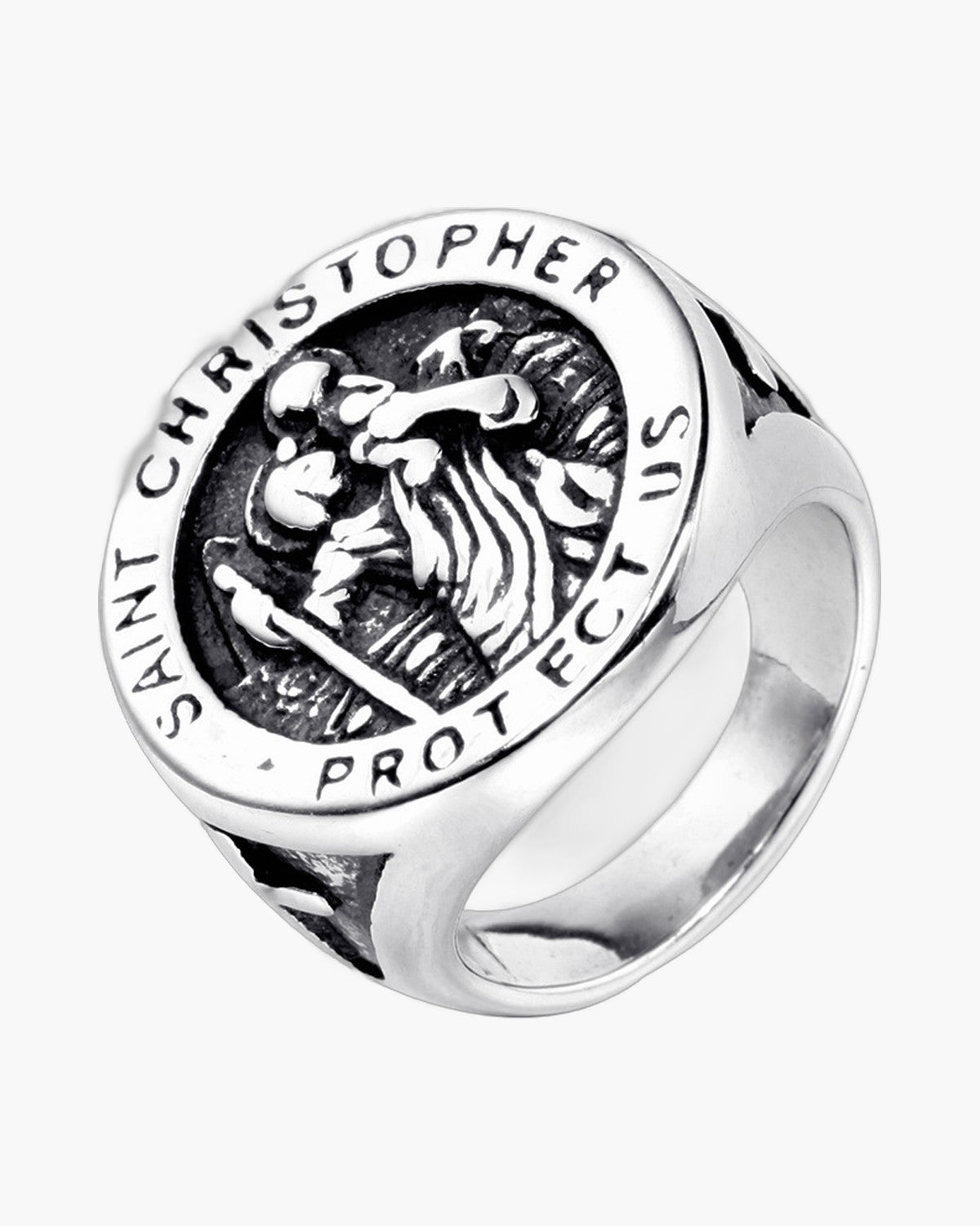 The Saint Christopher Signet, Stainless Steel Saint Christopher Protect Us Signet Ring