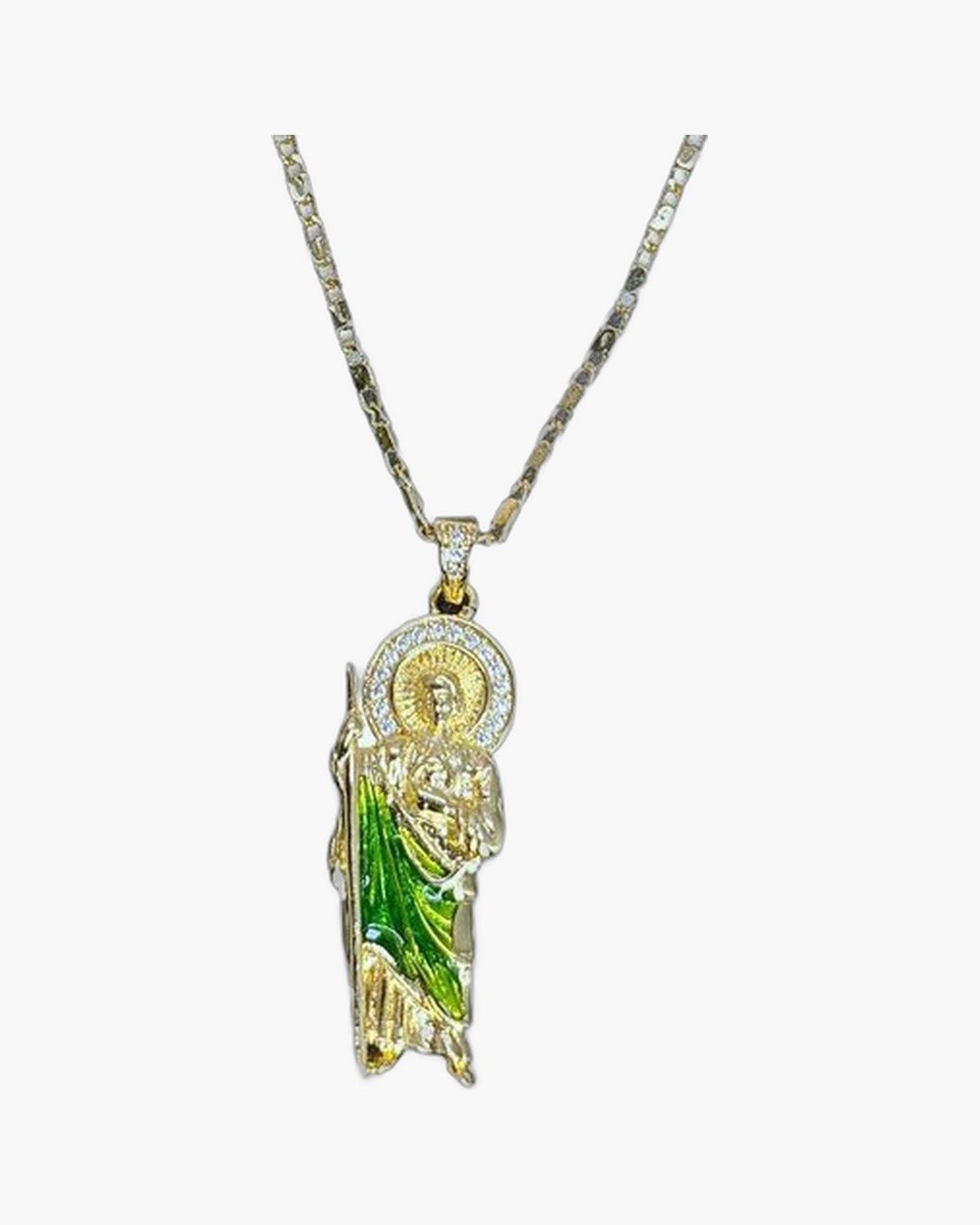 The Saint Jude Necklace, Gold-Tone Saint Jude Necklace with Green Enamel Robe
