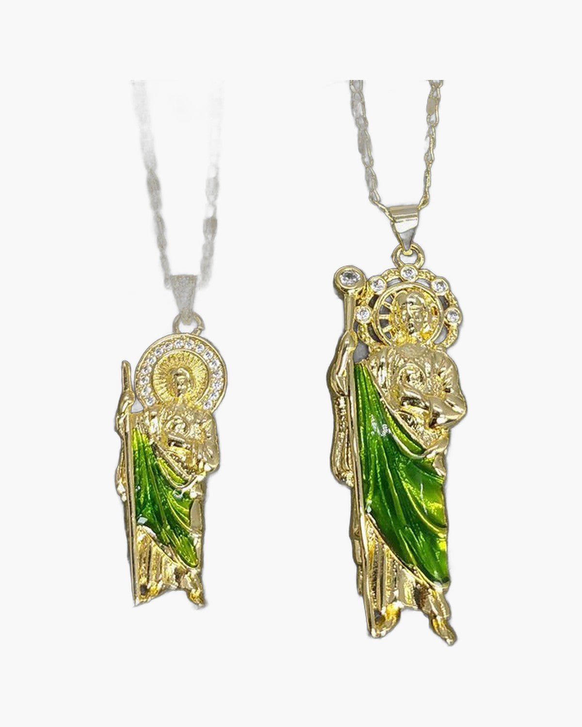 The Saint Jude Necklace, Gold-Tone Saint Jude Necklace with Green Enamel Robe, view 2