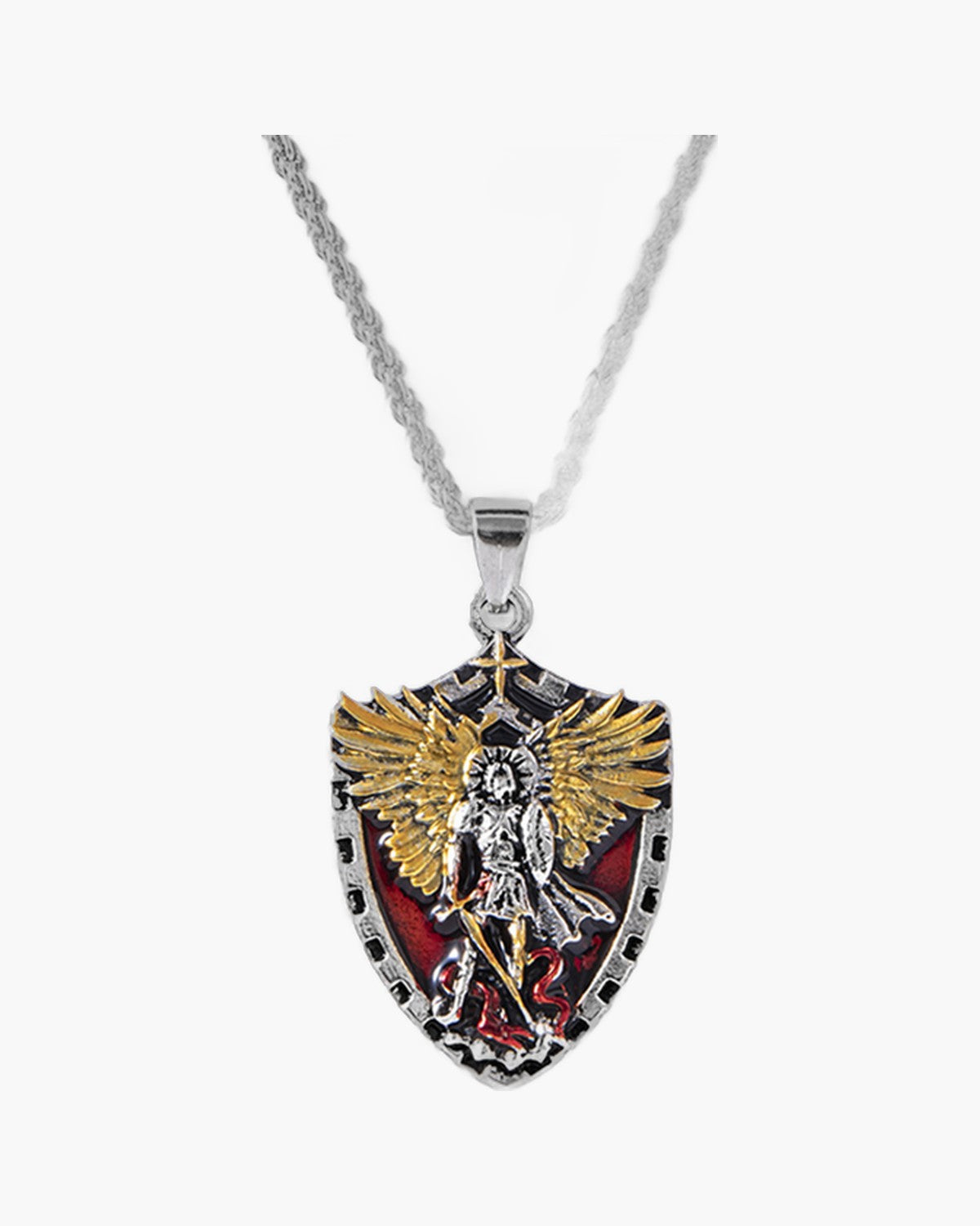 The Saint Michael Crest, Saint Michael the Archangel Enamel Shield Necklace