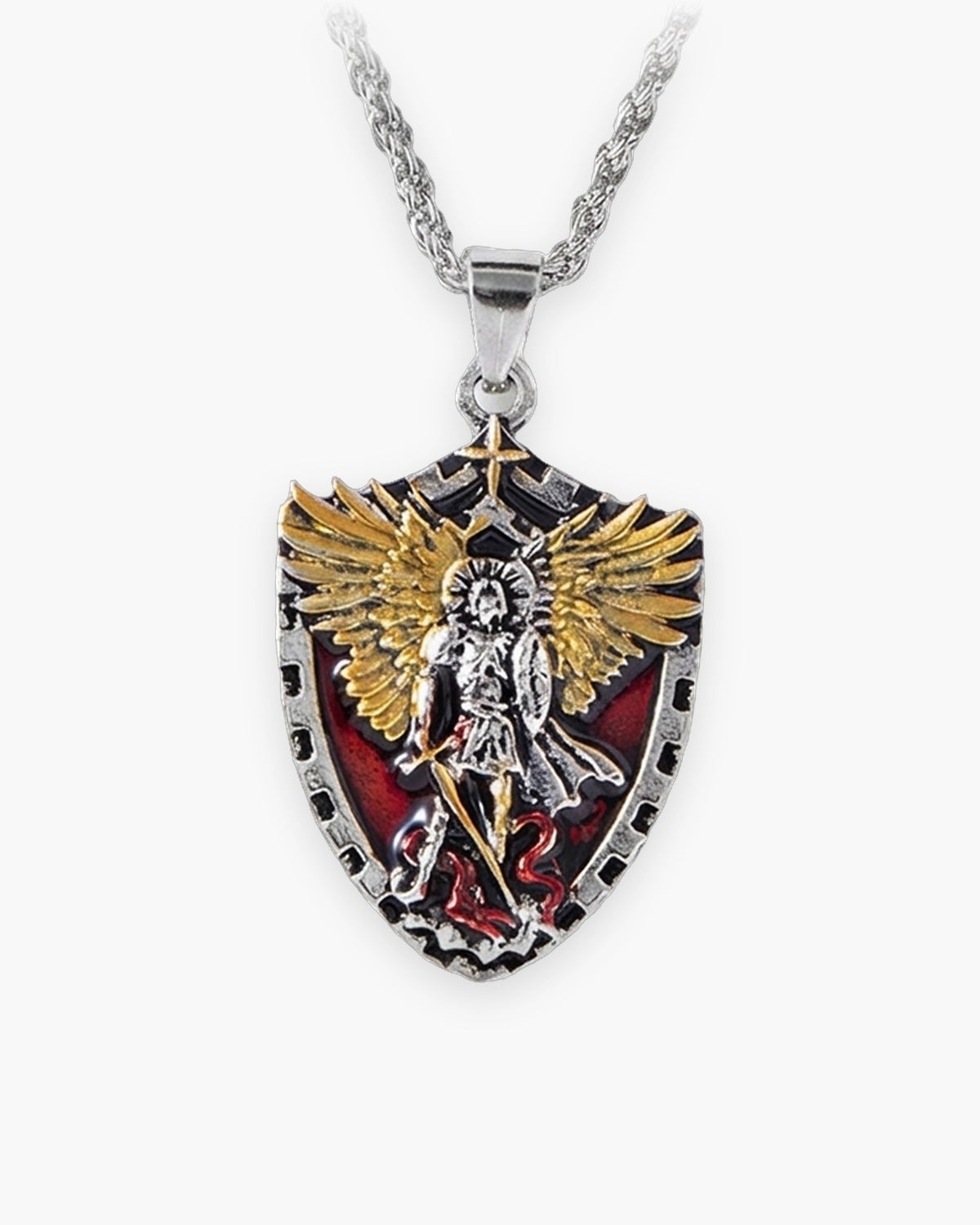 The Saint Michael Crest in antique silver, front view [c:antique-silver]