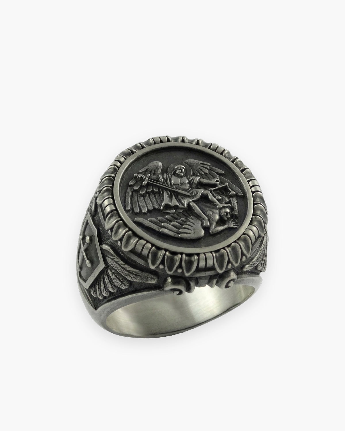 The Saint Michael Signet in antique silver, front view [c:antique-silver]
