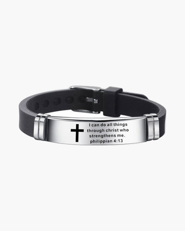The Scripted Band Stainless Steel Silicone Cross Bracelet