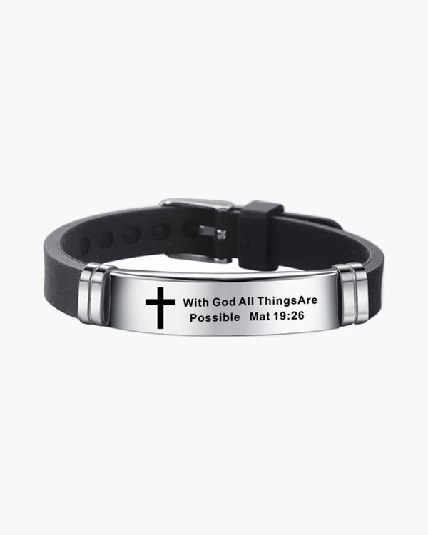 The Scripted Band Stainless Steel Silicone Cross Bracelet view 3