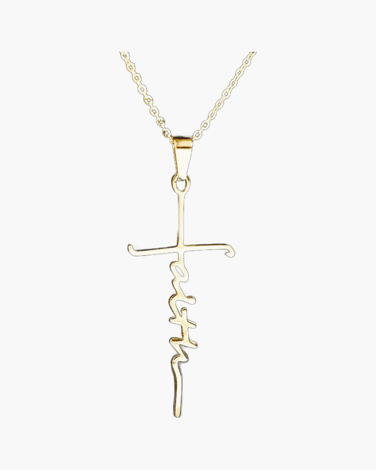 The Scripted Faith Stainless Steel Faith Script Cross Necklace view 4