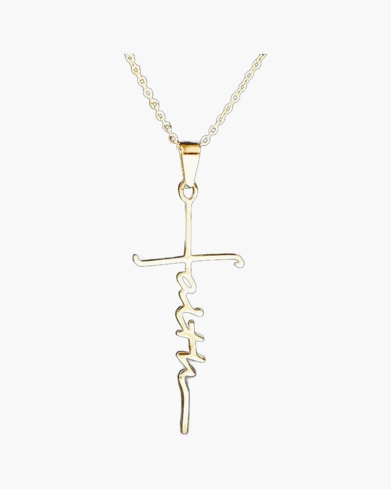 The Scripted Faith Stainless Steel Faith Script Cross Necklace view 4