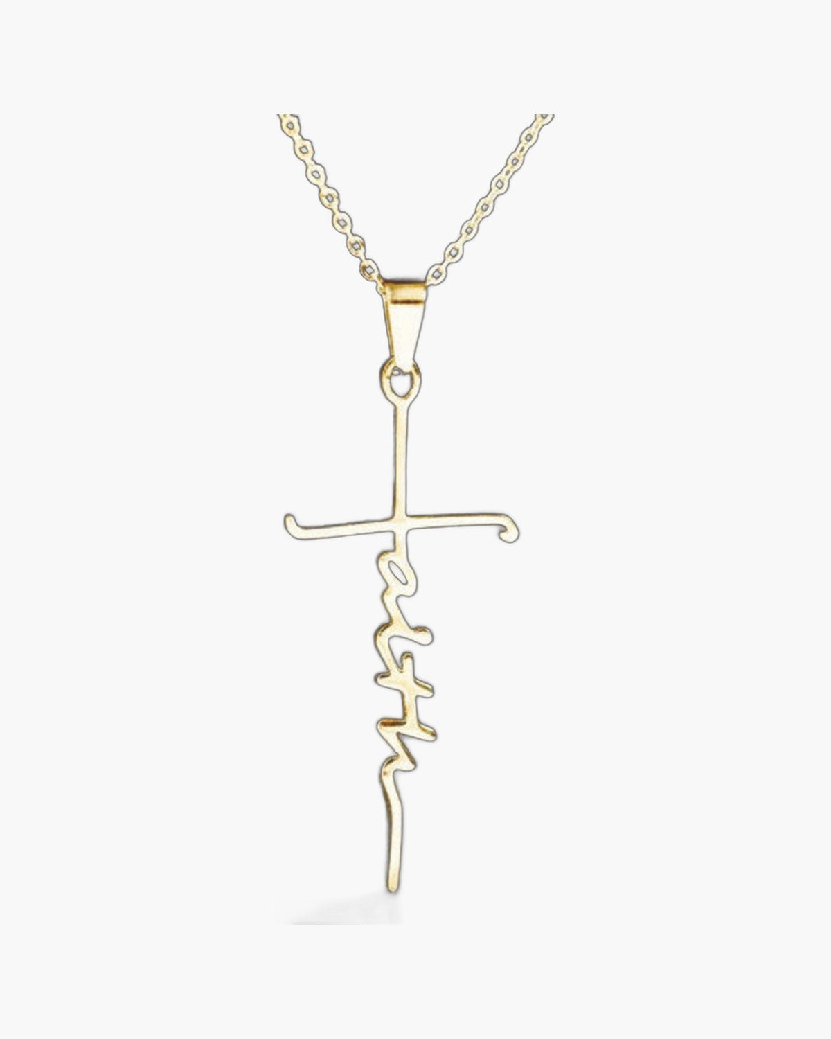 The Scripted Faith Stainless Steel Faith Script Cross Necklace
