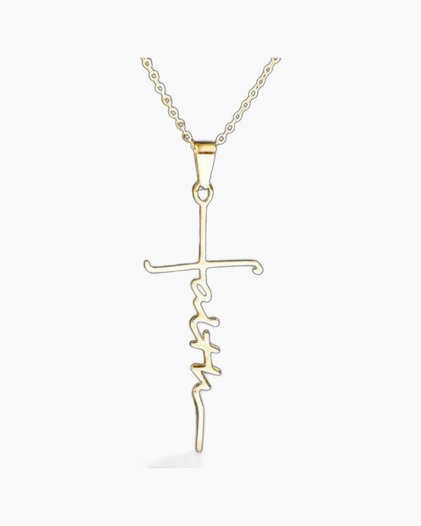 The Scripted Faith Stainless Steel Faith Script Cross Necklace