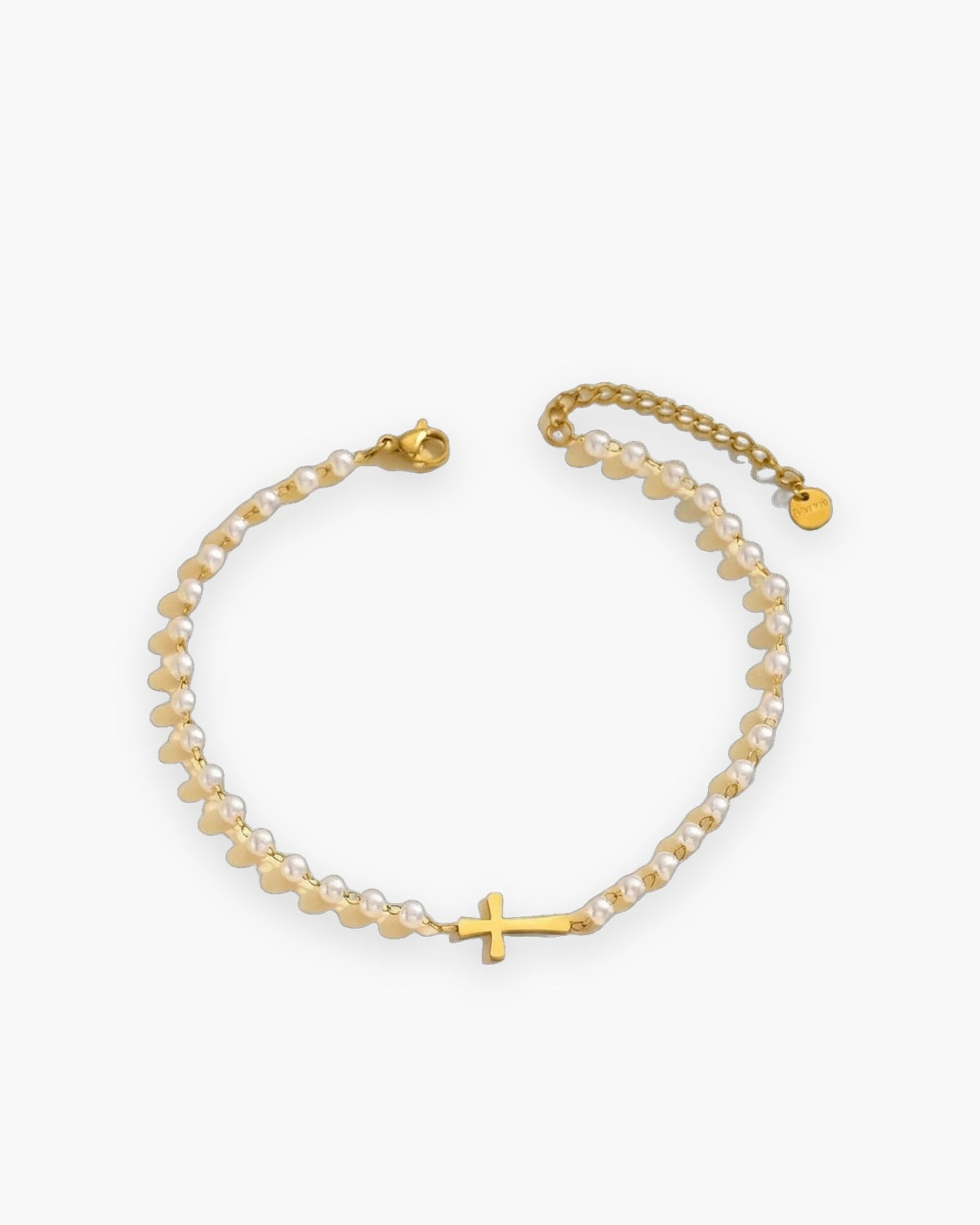 The Serene Strand in gold, full pearl strand, front view [c:gold-full-pearl-strand]