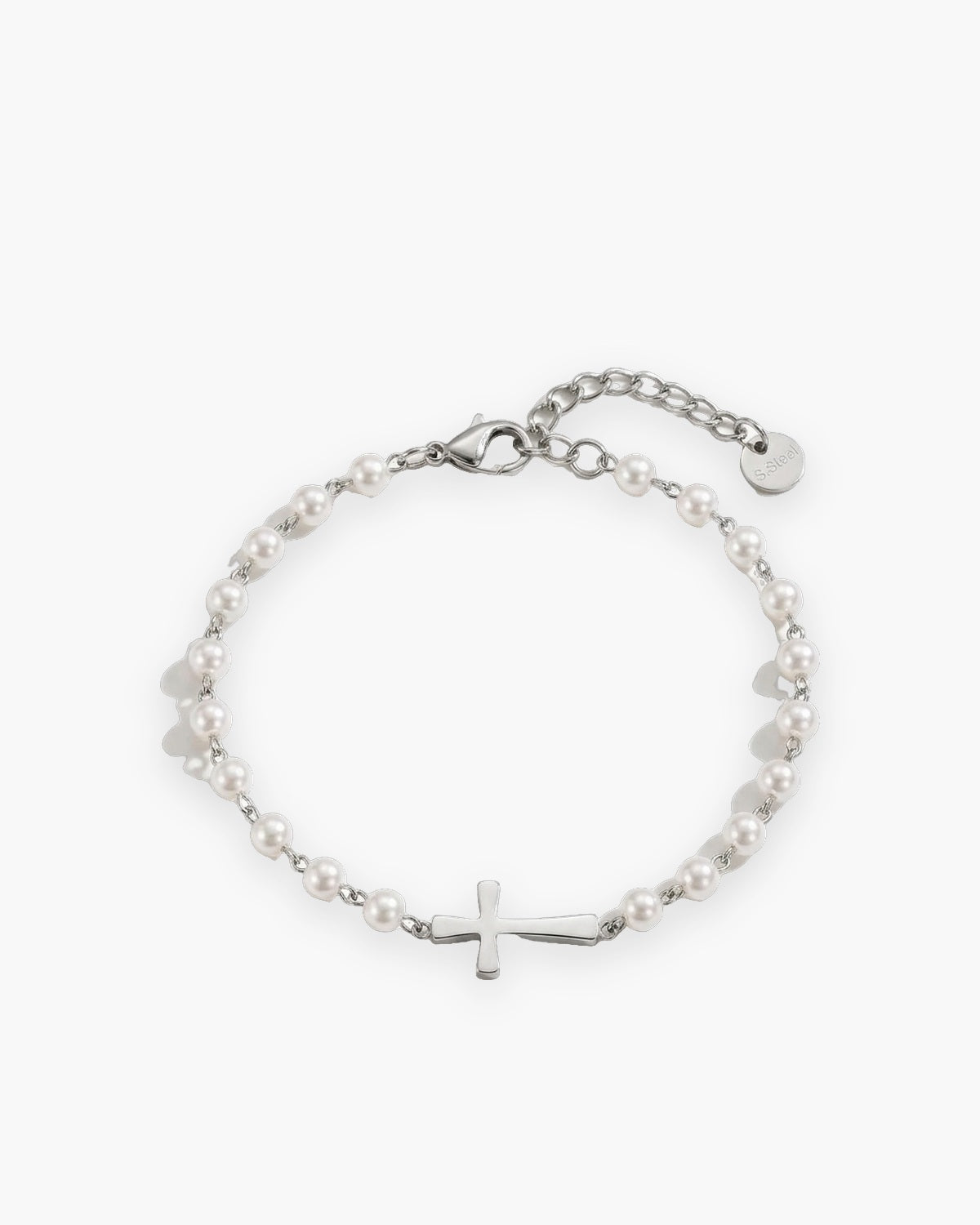 The Serene Strand in silver, full pearl strand, front view [c:silver-full-pearl-strand]