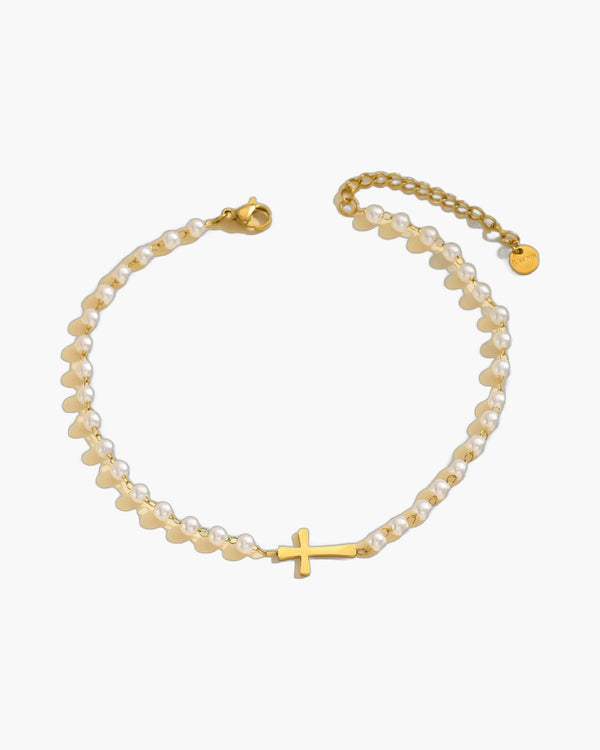 The Serene Strand imitation pearl cross bracelet view 5