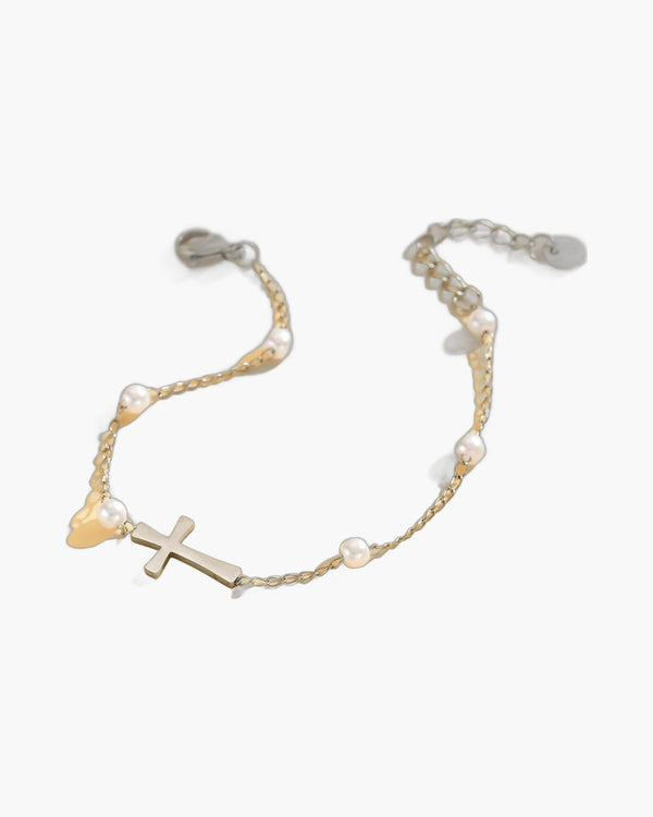 The Serene Strand imitation pearl cross bracelet view 6
