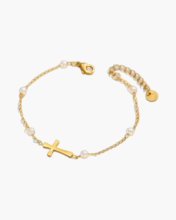 The Serene Strand imitation pearl cross bracelet view 4