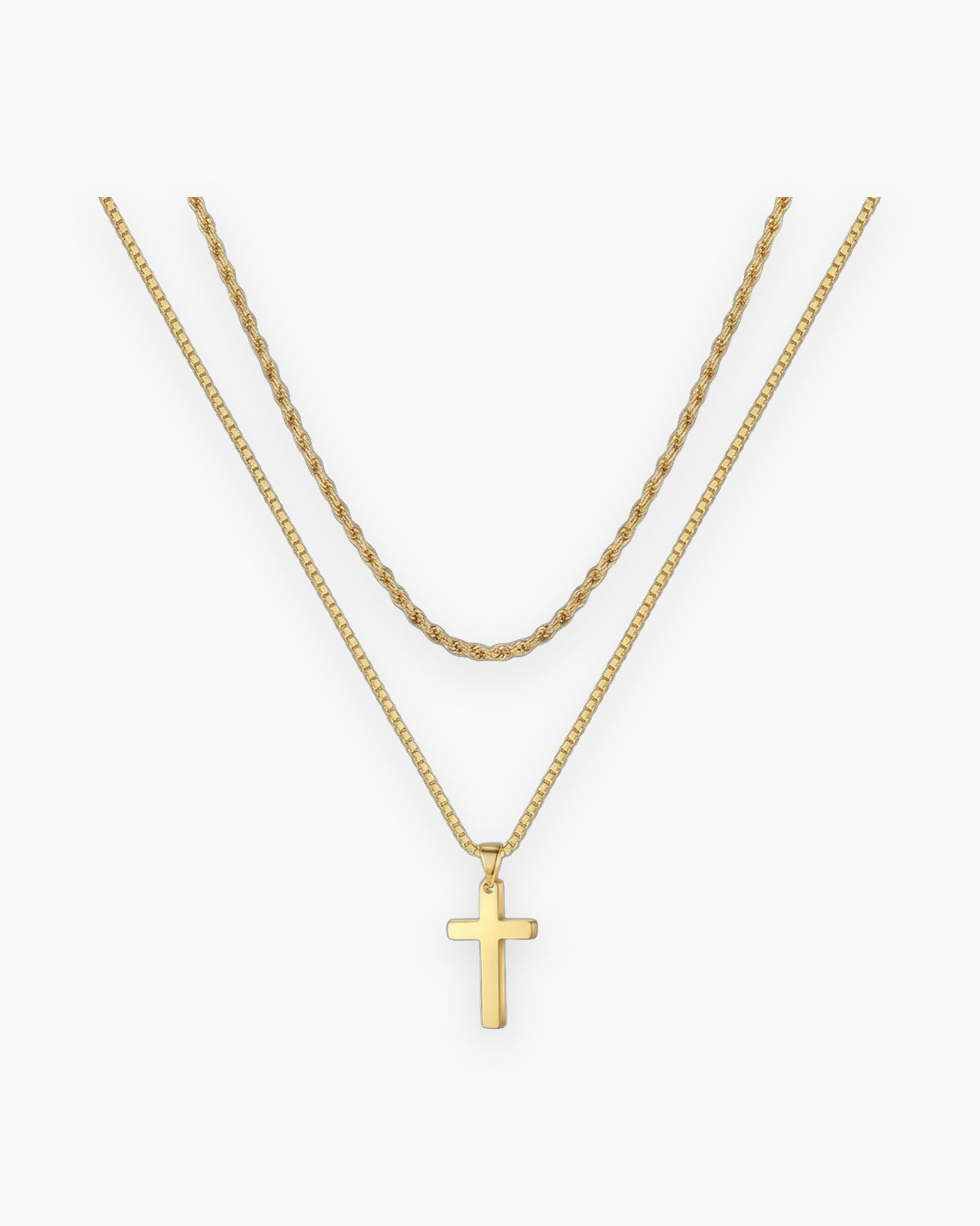 The Steadfast Cross, gold / double chain, front view [c:gold]