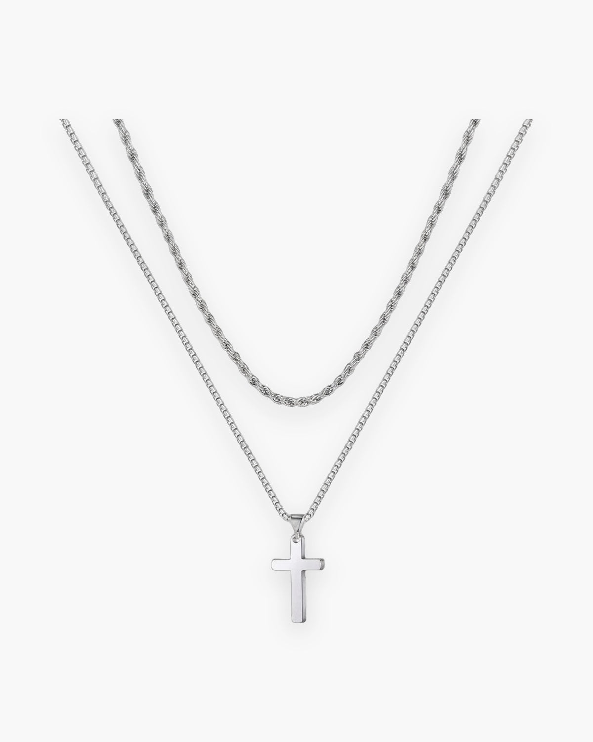 The Steadfast Cross, silver / double chain, front view [c:silver]