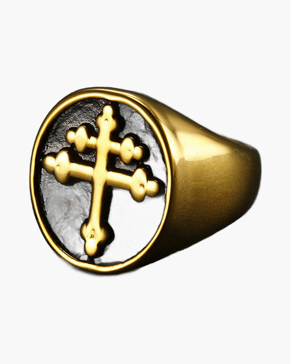 The Steadfast Signet Unisex Lorraine Cross Stainless Steel Ring view 4