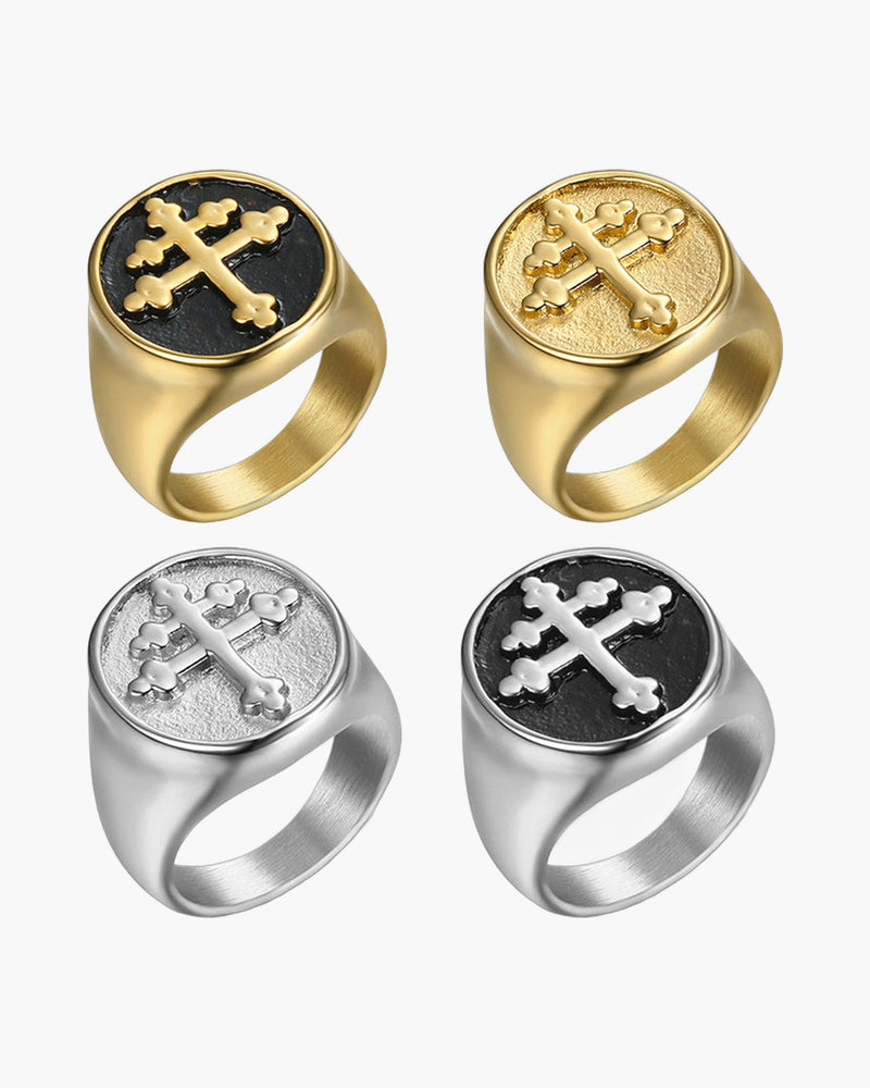 The Steadfast Signet Unisex Lorraine Cross Stainless Steel Ring