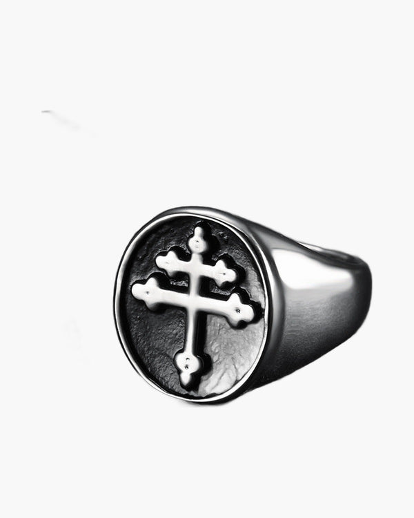 The Steadfast Signet Unisex Lorraine Cross Stainless Steel Ring view 5