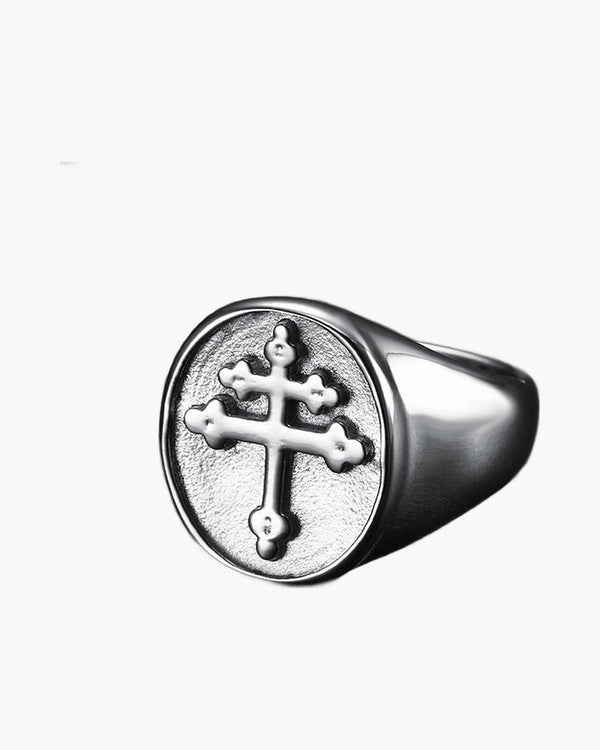 The Steadfast Signet Unisex Lorraine Cross Stainless Steel Ring view 2