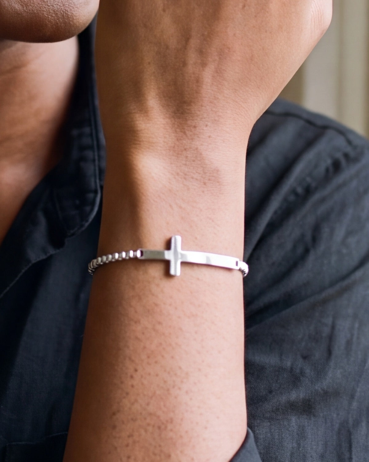 The Subtle Journey bracelet worn, second close-up, true to size [c:silver]