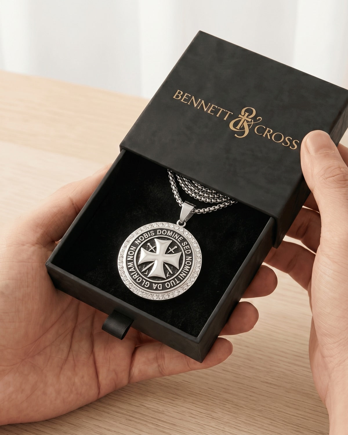 The Templar's Motto in its Bennett & Cross gift box