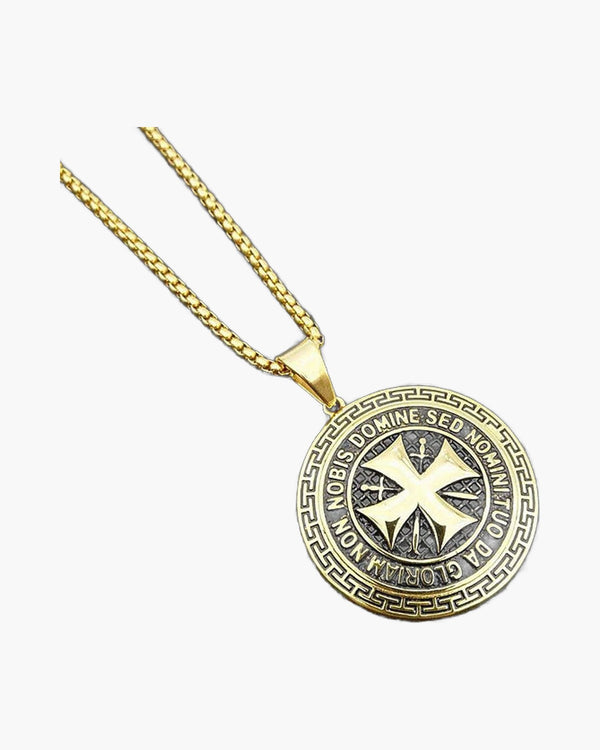 The Templar's Motto Stainless Steel Templar Cross Necklace