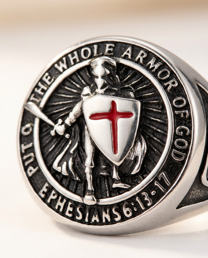The Templar's Resolve - engraved detail close-up - unisex ring by Bennett & Cross