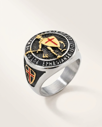The Templar's Resolve - silver knight shield cross ring variant - unisex ring by Bennett & Cross