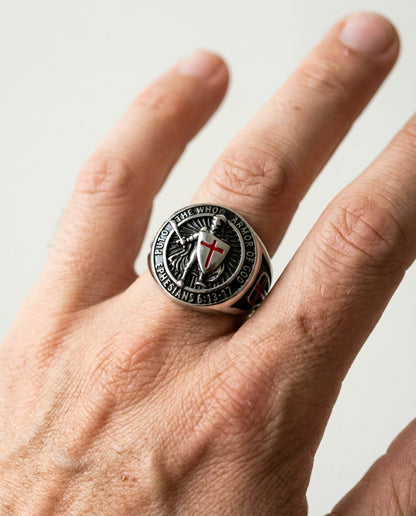 The Templar's Resolve - worn close-up - unisex ring by Bennett & Cross
