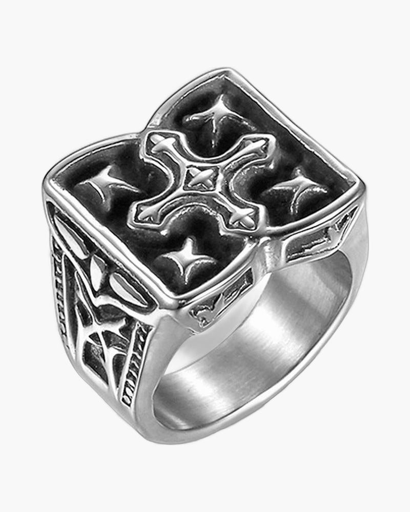 The Templar Signet Stainless Steel Vintage Cross Ring view 2