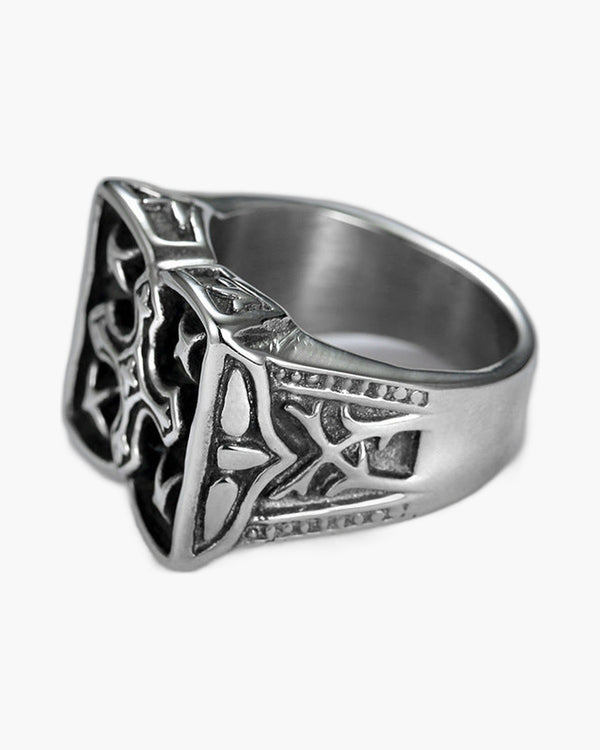 The Templar Signet Stainless Steel Vintage Cross Ring view 3