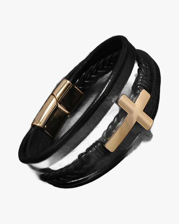 The Woven Faith Men's Cross Leather Bracelet view 3