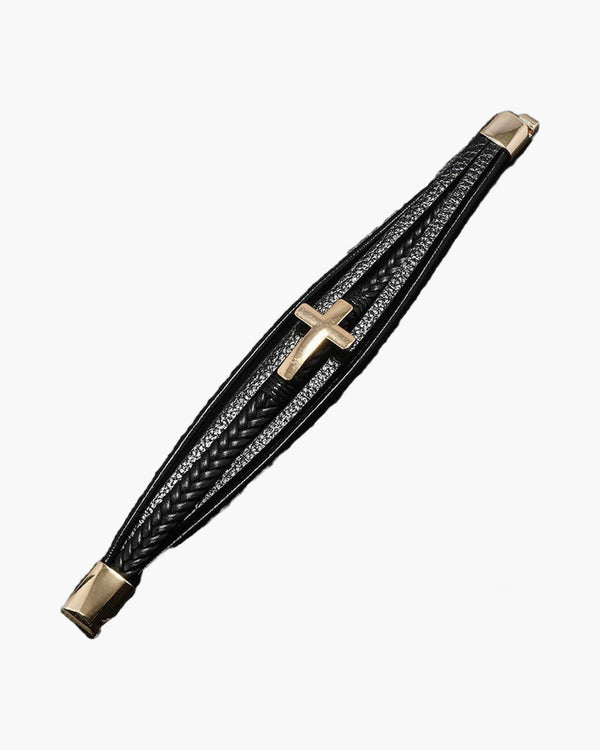 The Woven Faith Men's Cross Leather Bracelet
