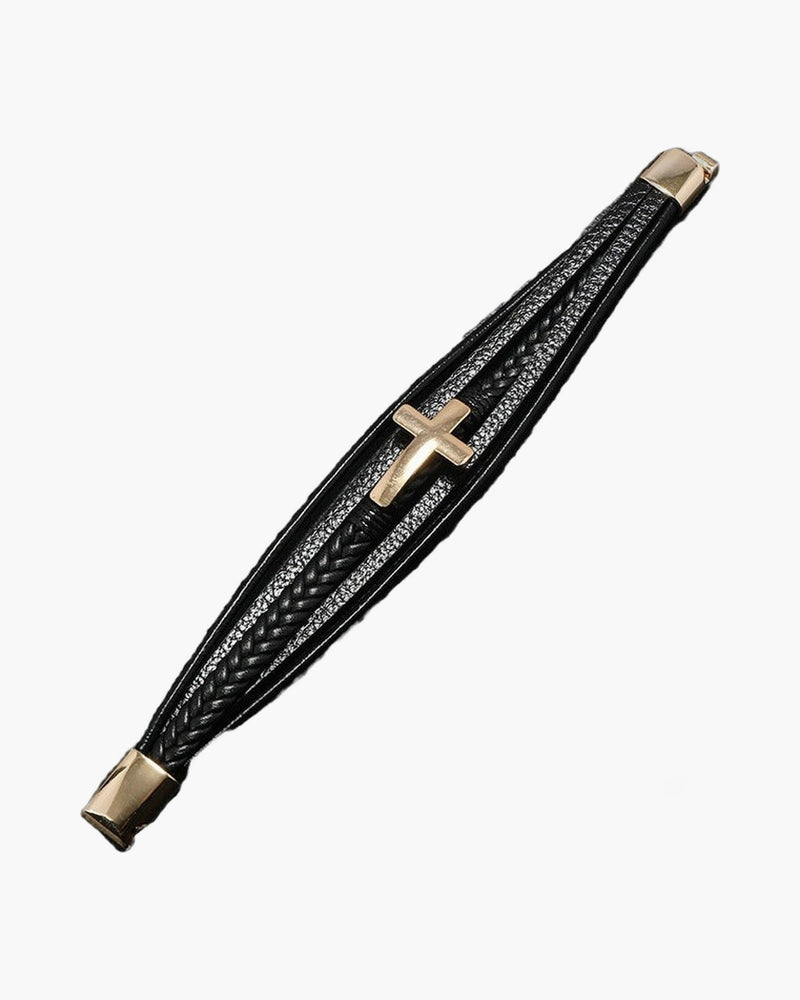 The Woven Faith Men's Cross Leather Bracelet