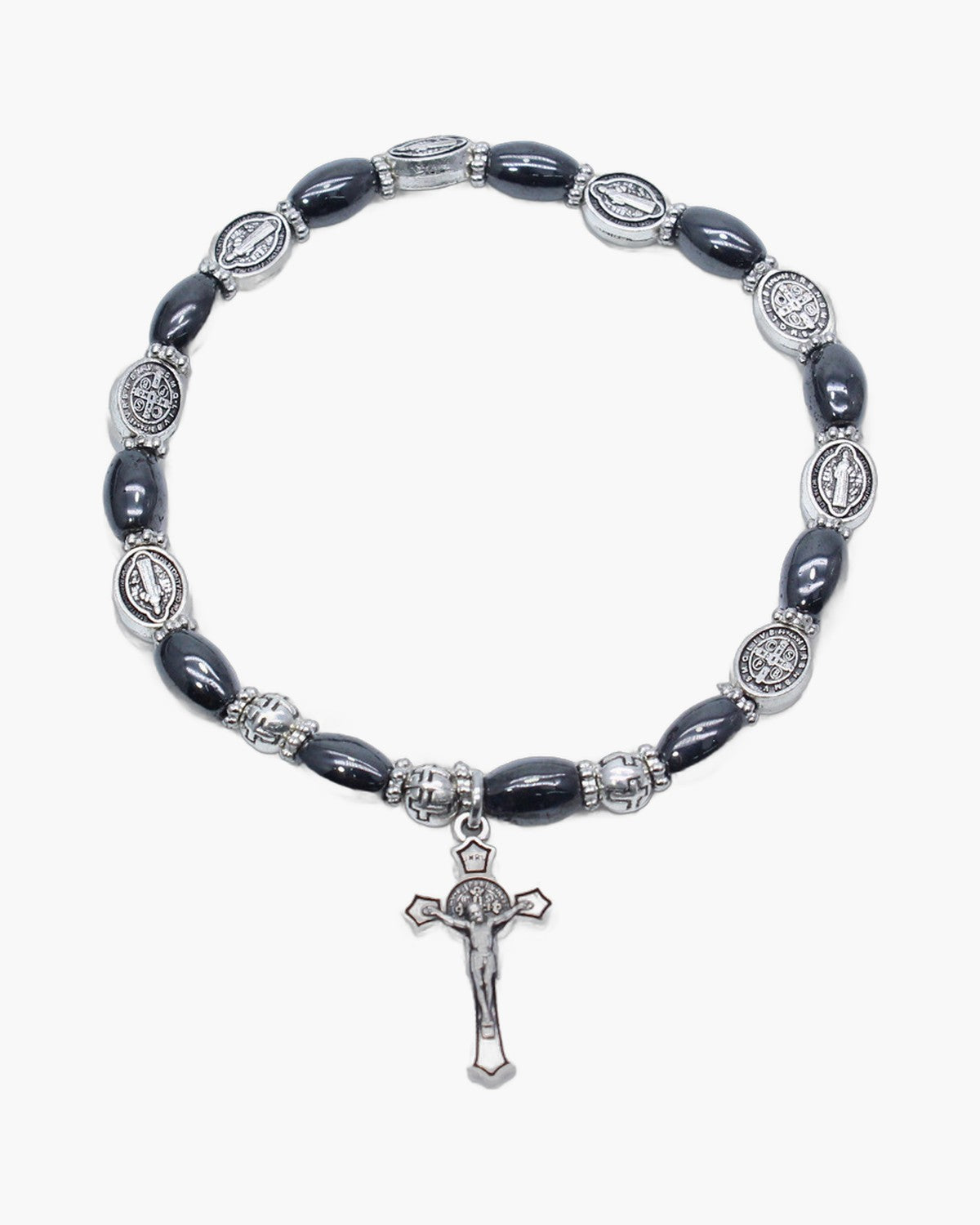 The Wrist Decade, Stretch Rosary Bracelet with Saint Benedict Crucifix and Holy Medals, view 2