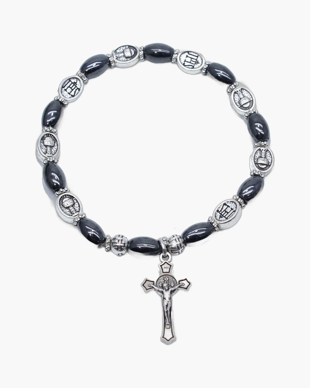 The Wrist Decade, Stretch Rosary Bracelet with Saint Benedict Crucifix and Holy Medals, view 4